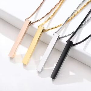 Men’s Stainless Steel Bar Chain Necklace Silver and Black 21.5”Men